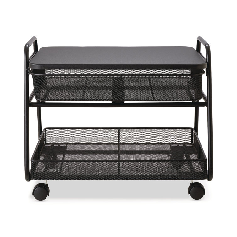 Sleek Black Steel Under-Desk Rolling Stand with Storage Basket & Drawer