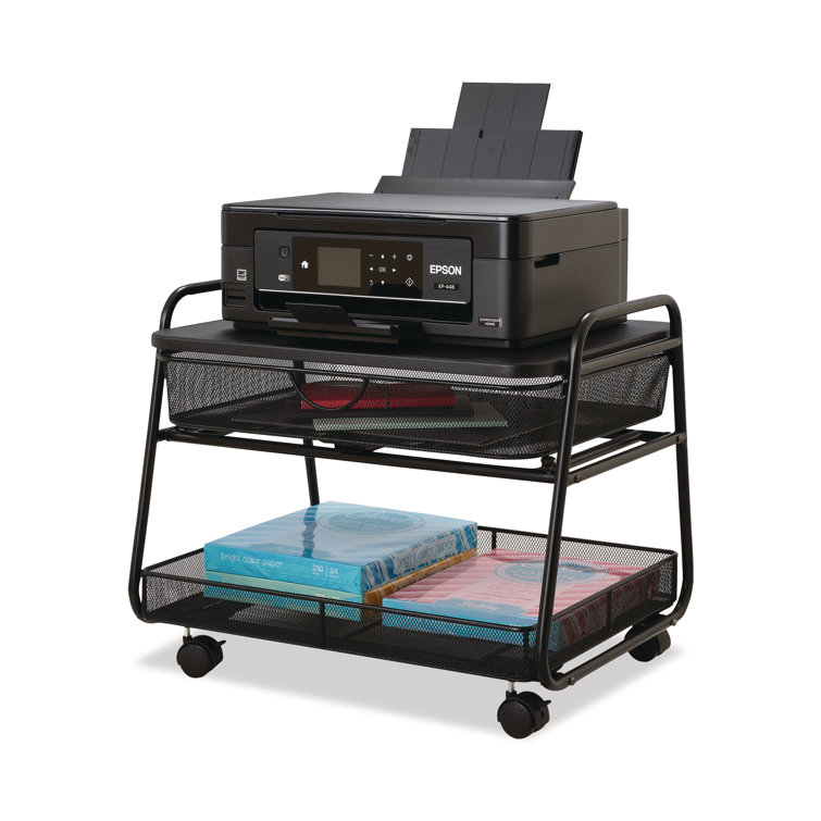 Sleek Black Steel Under-Desk Rolling Stand with Storage Basket & Drawer