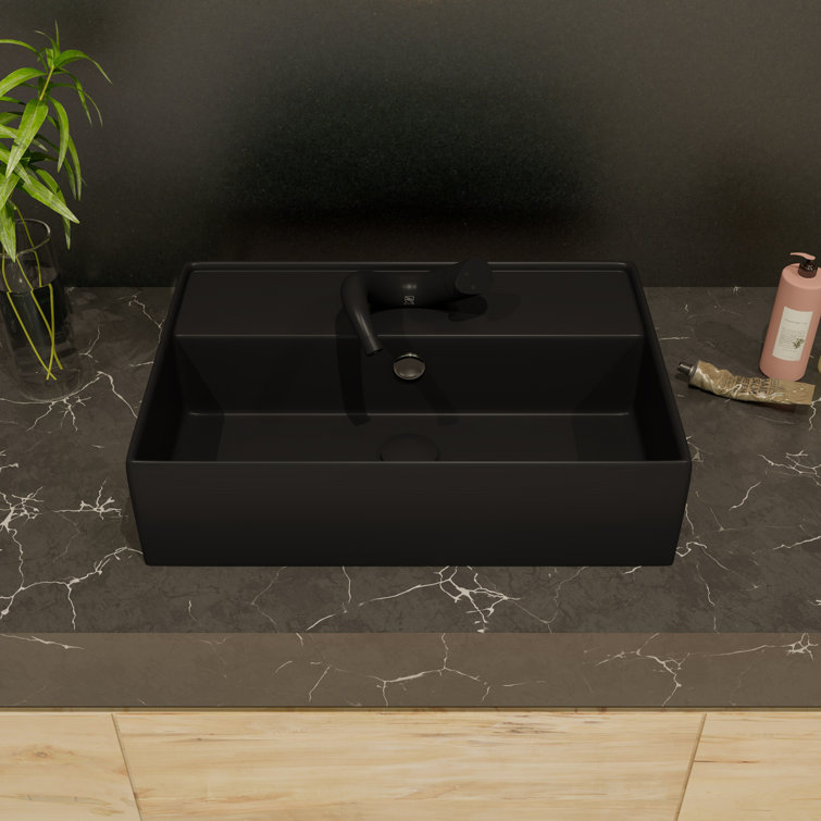 Black Matte Rectangular Ceramic Vessel Bathroom Sink
