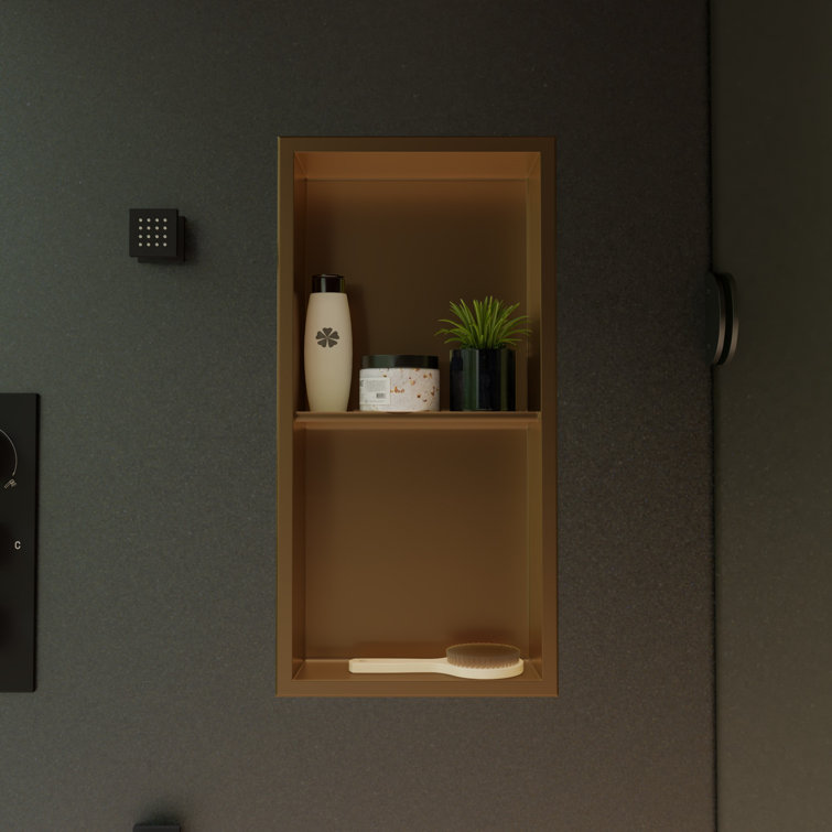 Brushed Gold Stainless Steel Double Shelf Shower Niche
