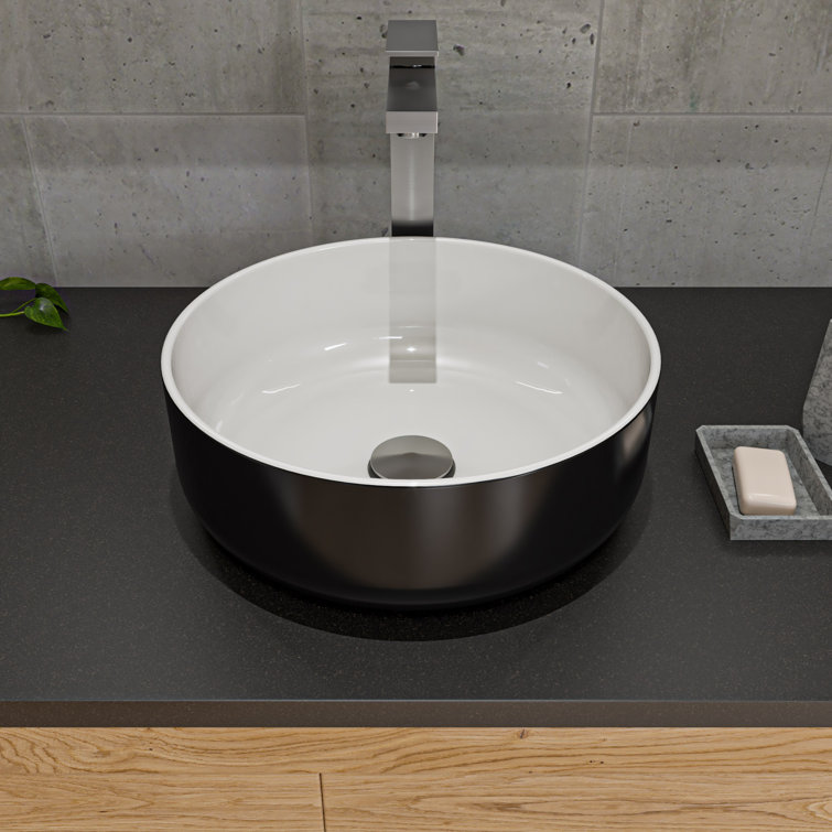 Black and White Ceramic Round Vessel Sink