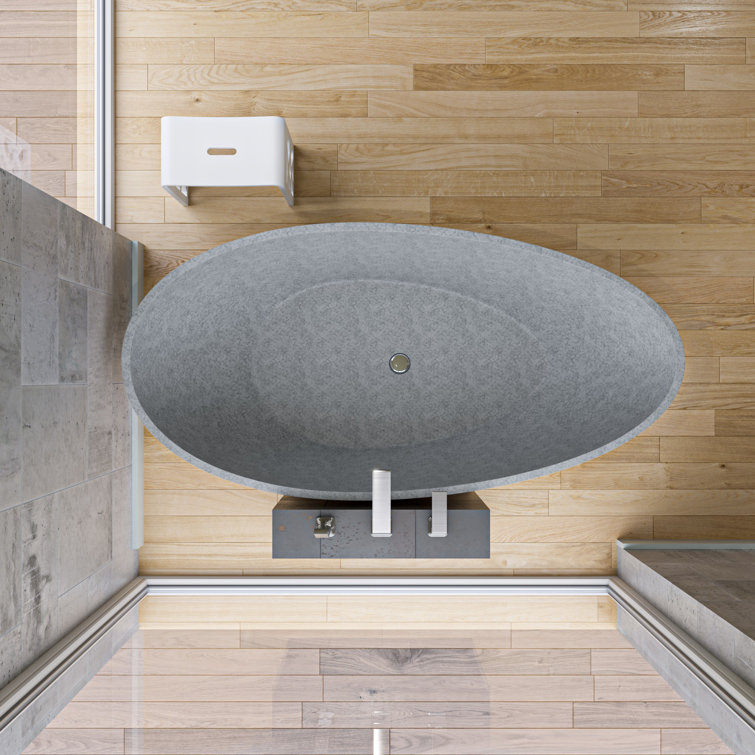 72'' Gray Matte Freestanding Oval Concrete Soaking Bathtub