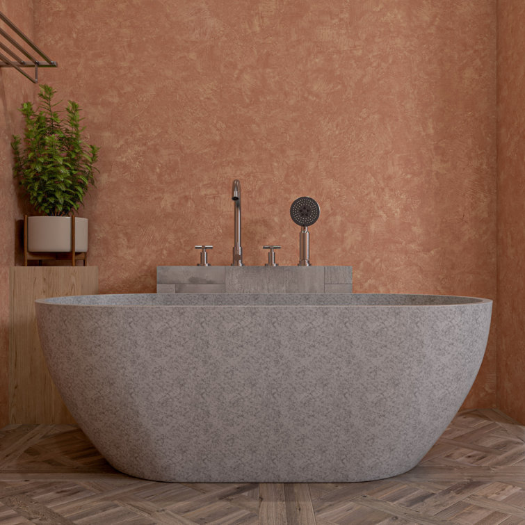 59'' Gray Matte Solid Concrete Oval Freestanding Bathtub
