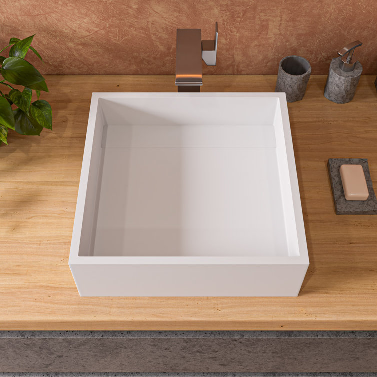 Matte White Square Resin Bathroom Sink with Concealed Drain