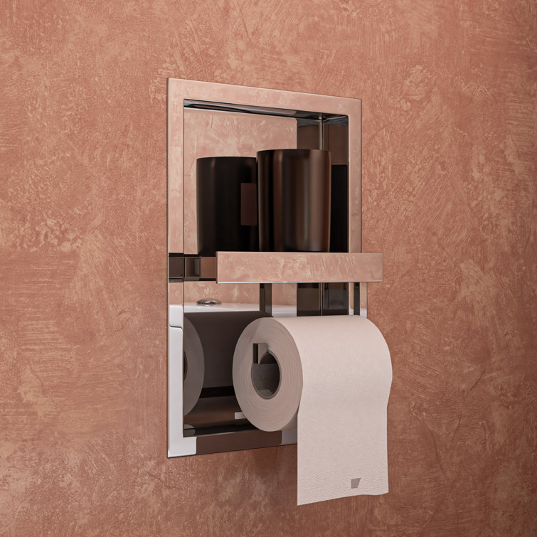 Polished Stainless Steel Recessed Toilet Paper Holder with Shelf