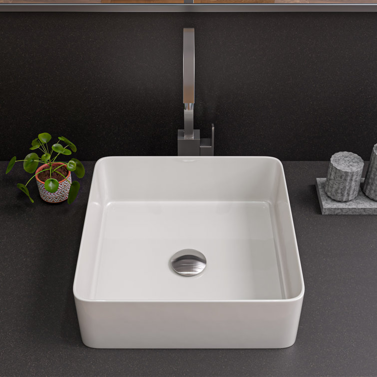 White Square Ceramic Above-Counter Bathroom Sink 15.13"