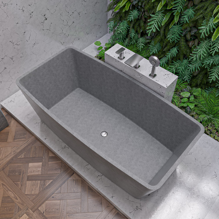 71'' Gray Matte Concrete Rectangular Freestanding Bathtub