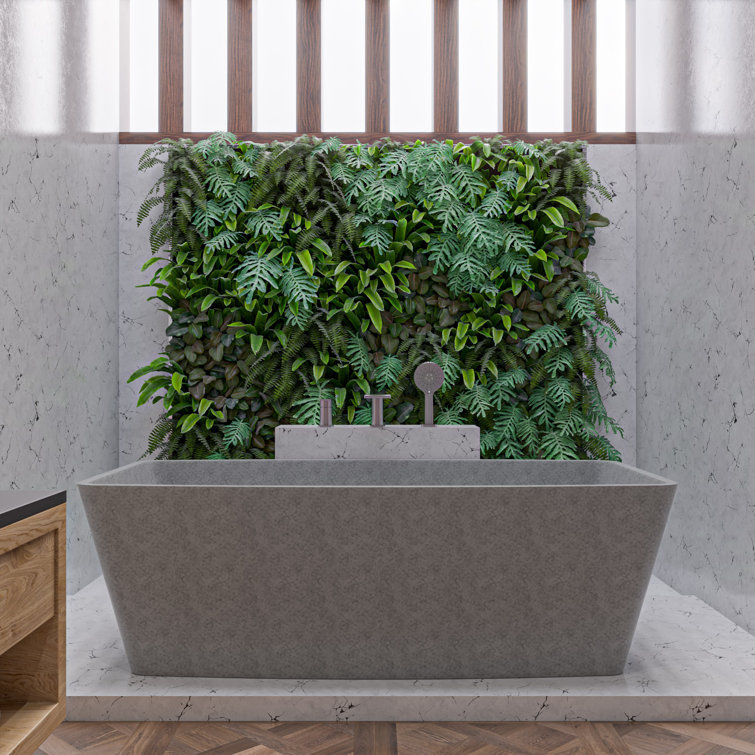 71'' Gray Matte Concrete Rectangular Freestanding Bathtub