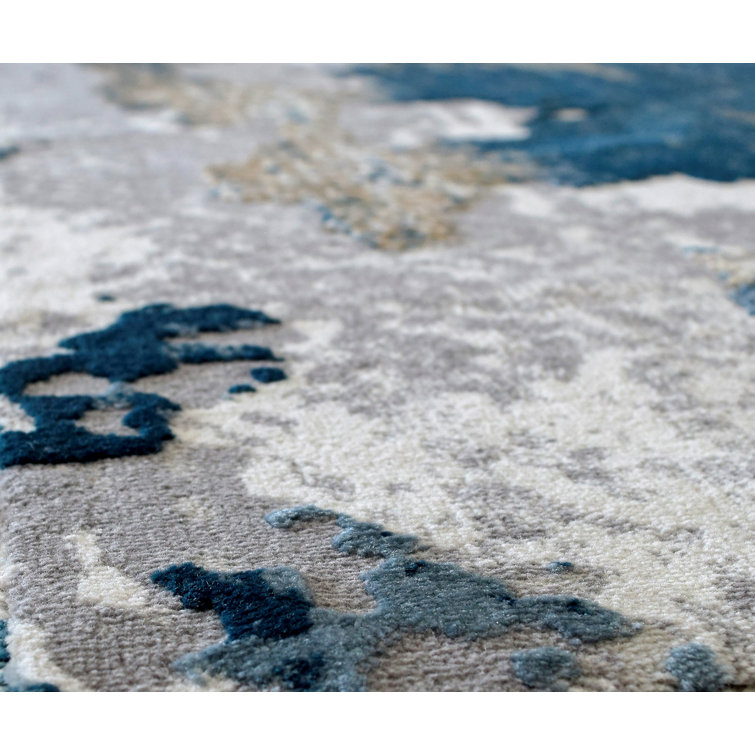 Sapphire Blue Synthetic 5' x 7' Transitional Abstract Area Rug