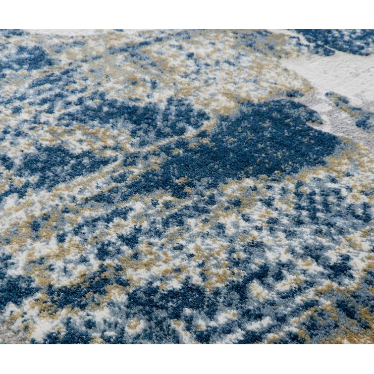 Sapphire Blue Synthetic 5' x 7' Transitional Abstract Area Rug