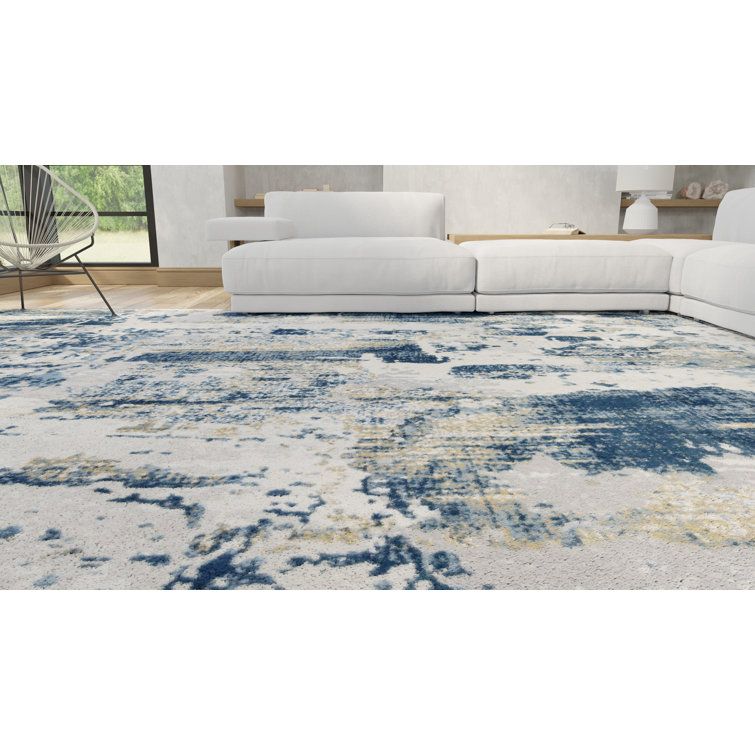 Sapphire Blue Synthetic 5' x 7' Transitional Abstract Area Rug