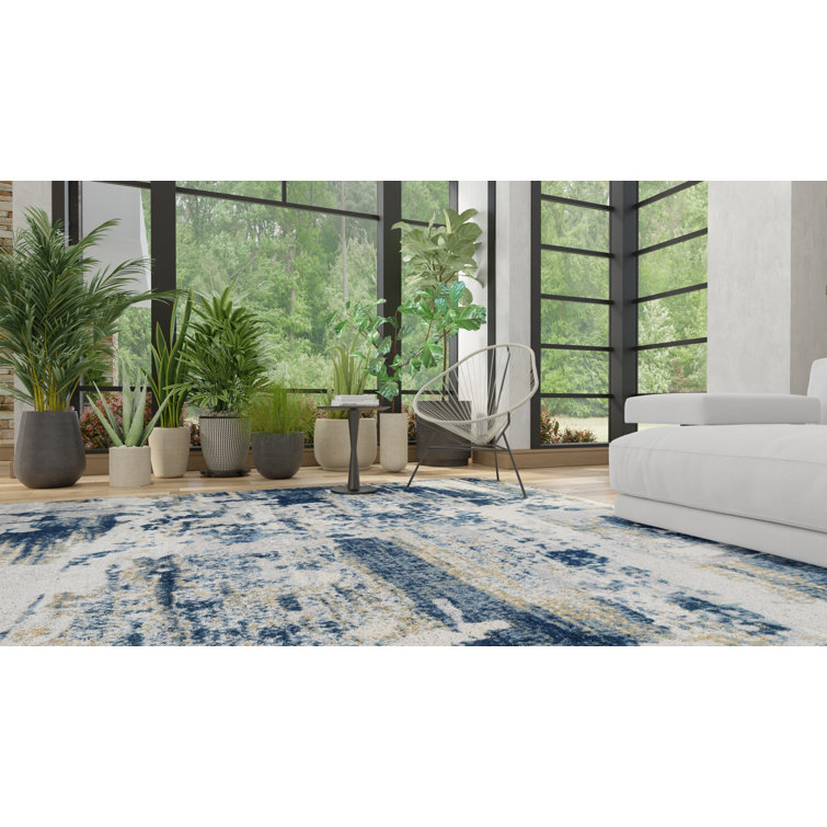 Sapphire Blue Synthetic 5' x 7' Transitional Abstract Area Rug