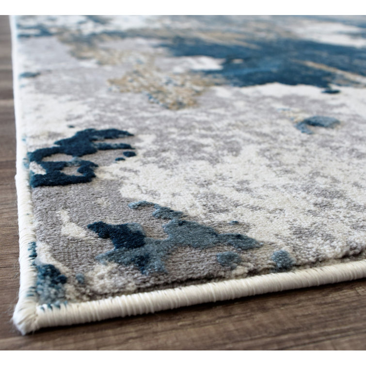 Sapphire Blue Synthetic 5' x 7' Transitional Abstract Area Rug
