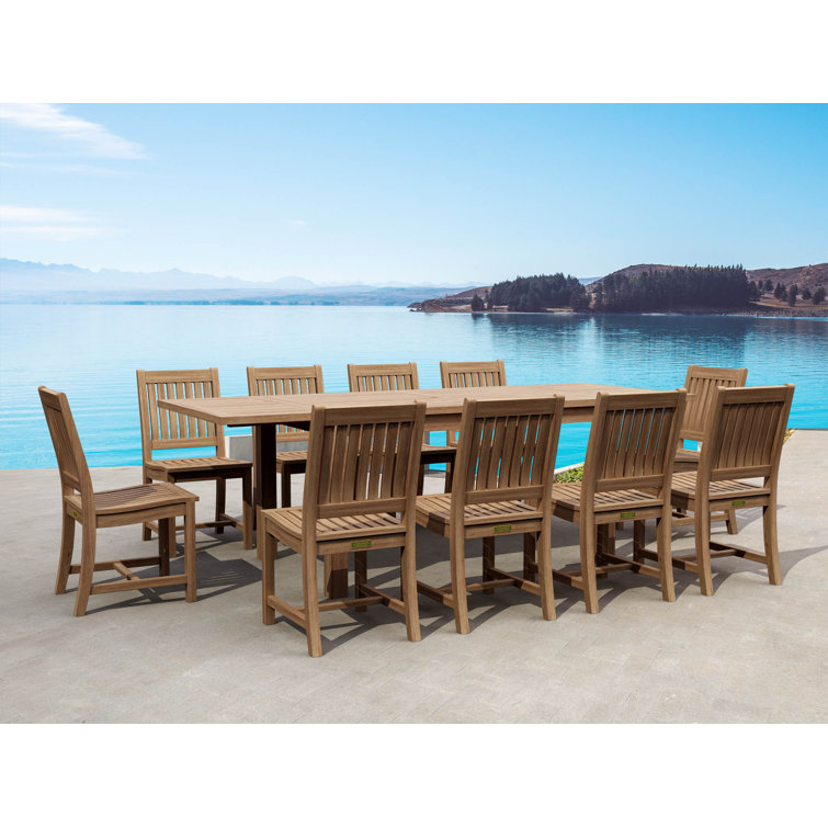 Natural Teak 11-Piece Outdoor Dining Set with Extension Table