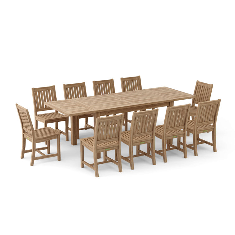 Natural Teak 11-Piece Outdoor Dining Set with Extension Table