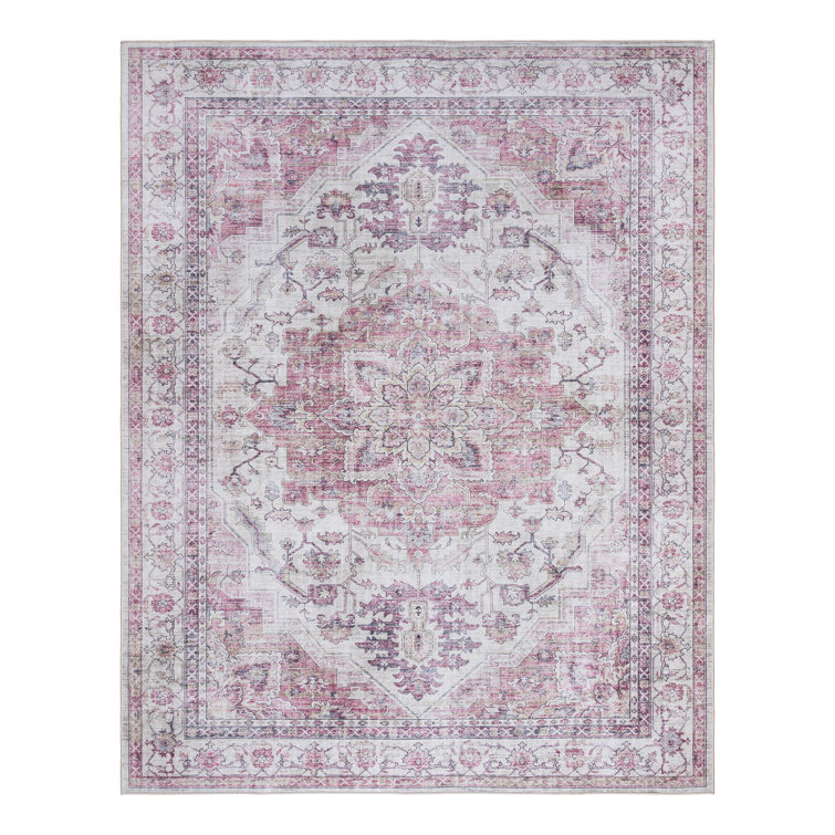 Soha Pink Rectangular Synthetic Washable Area Rug 6' x 9'