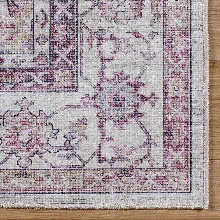 Soha Pink Rectangular Synthetic Washable Area Rug 6' x 9'