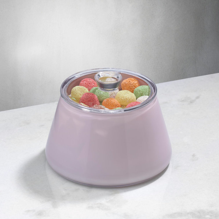 Opalescent Pink Glass Candy Bowl with Clear Lid
