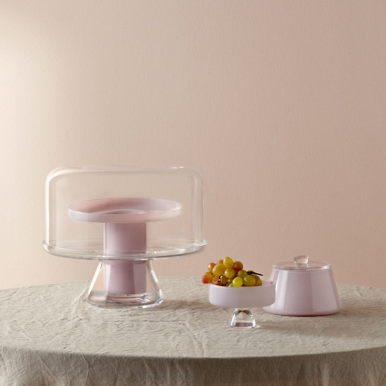 Opalescent Pink Glass Candy Bowl with Clear Lid