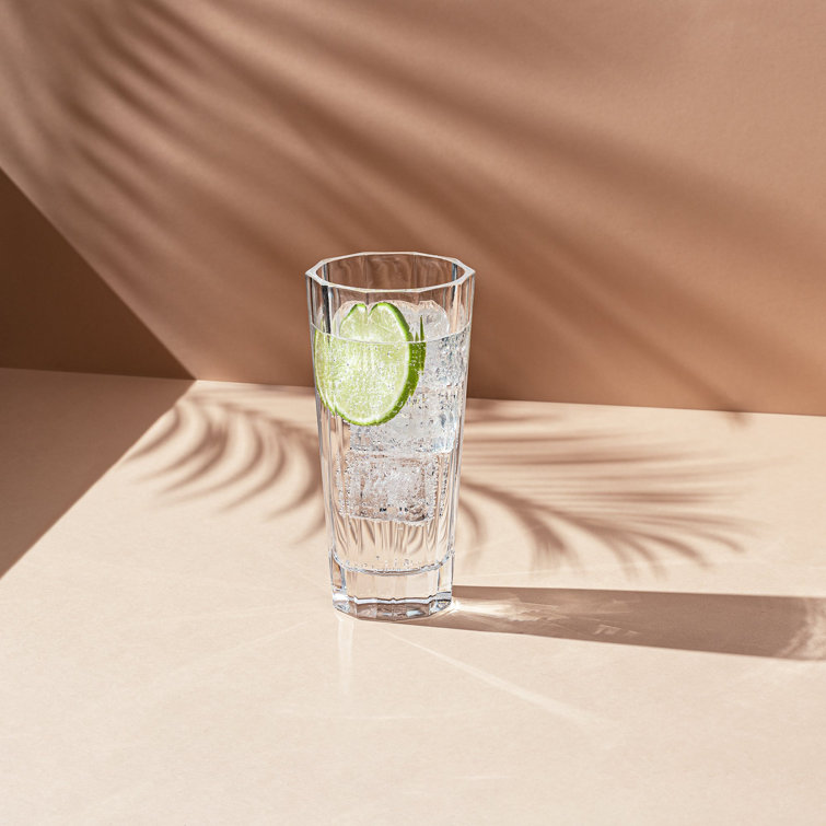 Clear Lead-Free Crystal Highball Glass Set with Ridges, 4-Piece