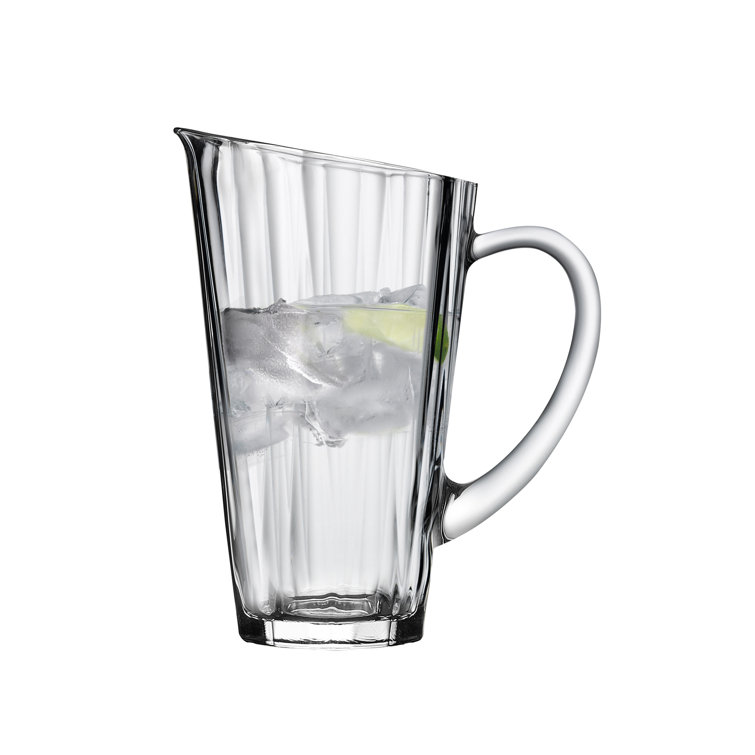 Clear Beveled Crystalline Glass Jug with Sculptural Handle