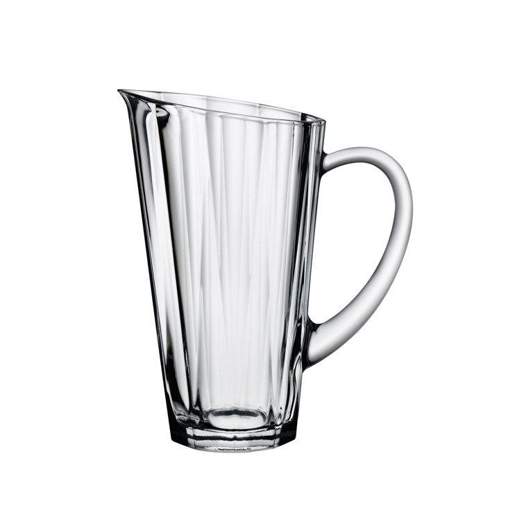 Clear Beveled Crystalline Glass Jug with Sculptural Handle