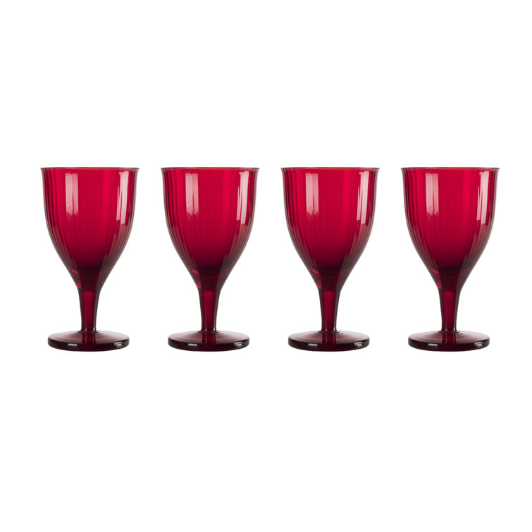 Omnia Bey Ribbed Red Crystal Wine Glass Set of 4