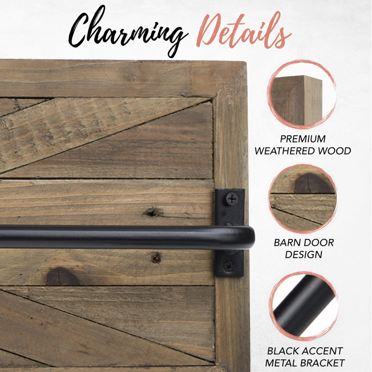 Rustic Barn Wood Wall Mounted Towel Rack with Matte Black Bar