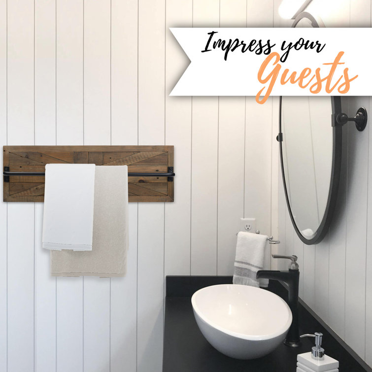 Rustic Barn Wood Wall Mounted Towel Rack with Matte Black Bar