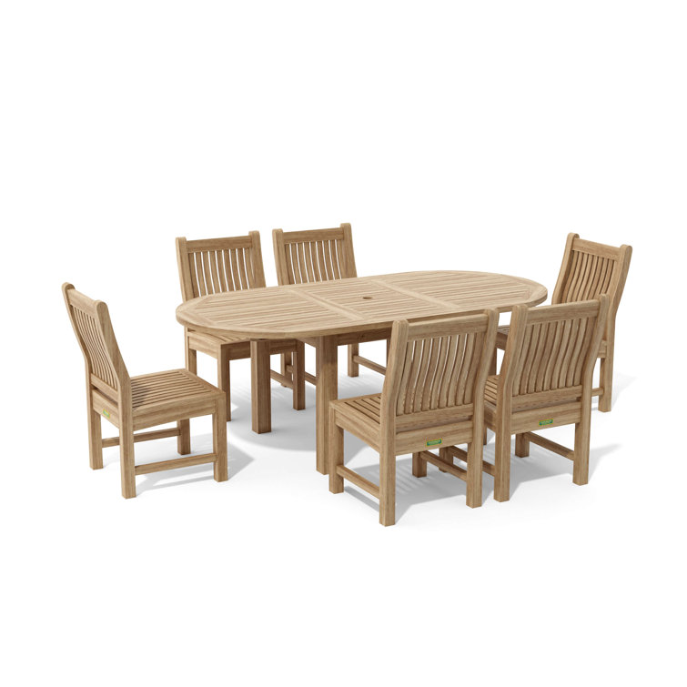 Natural Teak 7-Piece Outdoor Dining Set with Extension Table
