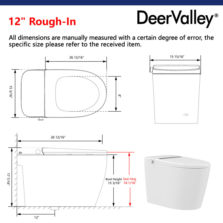 White Elongated Smart Toilet with Heated Seat and Dryer