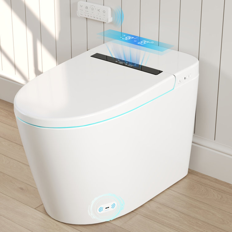 White Elongated Smart Toilet with Heated Seat and Dryer