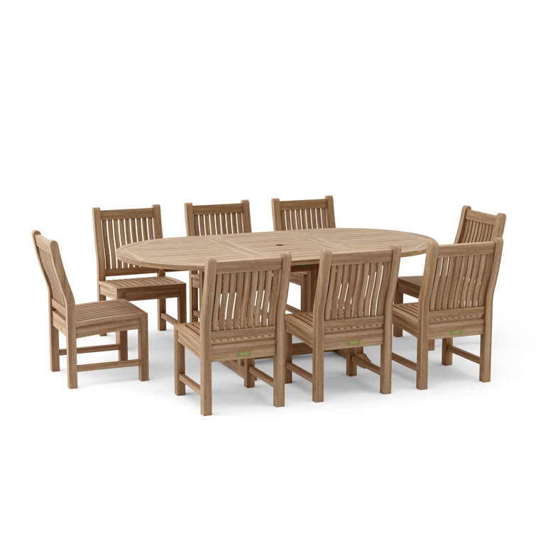 Natural Teak 8-Person Oval Outdoor Dining Set