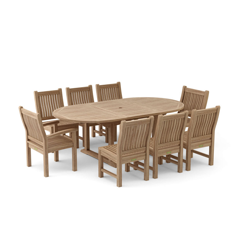Natural Teak 8-Person Oval Outdoor Dining Set