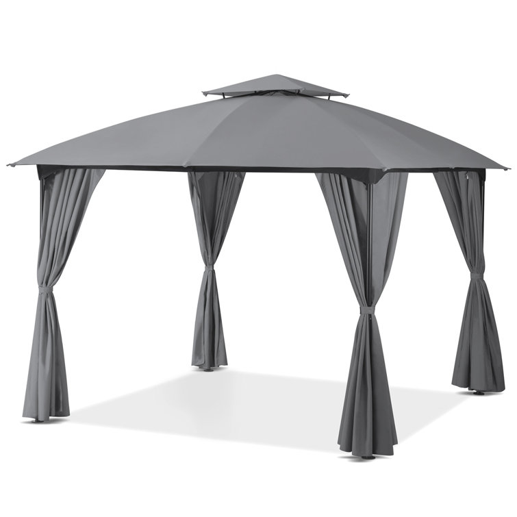 10x10 Gray Steel Patio Gazebo with Privacy Curtains