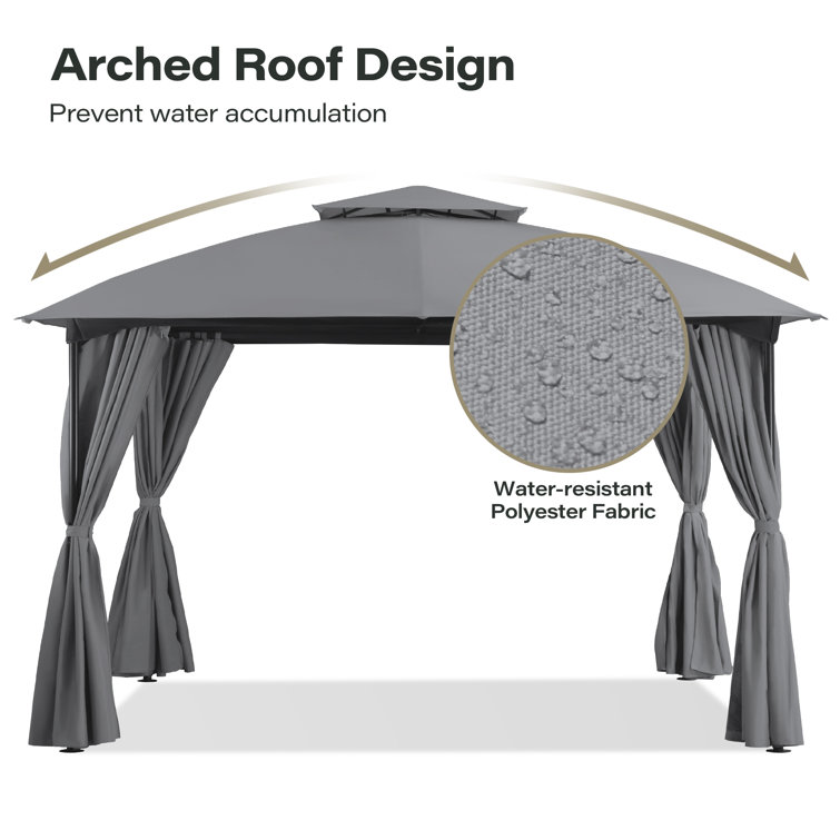 10x10 Gray Steel Patio Gazebo with Privacy Curtains
