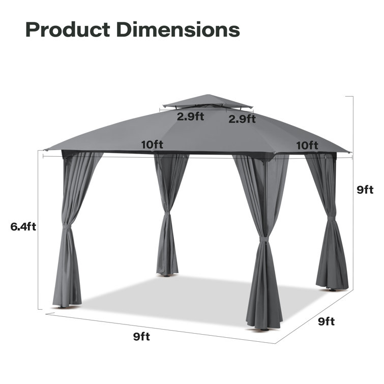 10x10 Gray Steel Patio Gazebo with Privacy Curtains