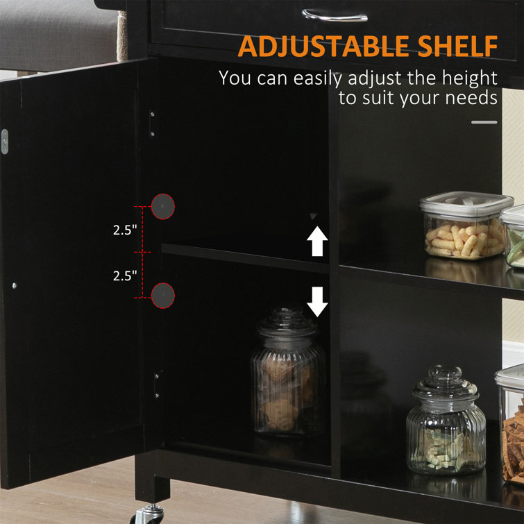 Elegant Black Solid Wood Butcher Block Kitchen Cart with Storage