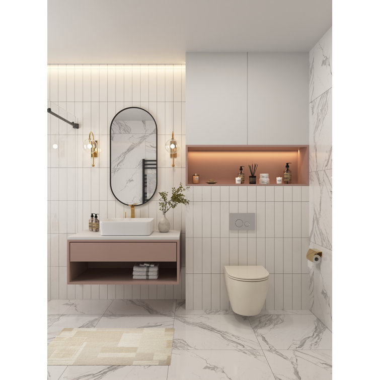 Beige Ceramic Elongated Wall-Mounted Dual Flush Toilet