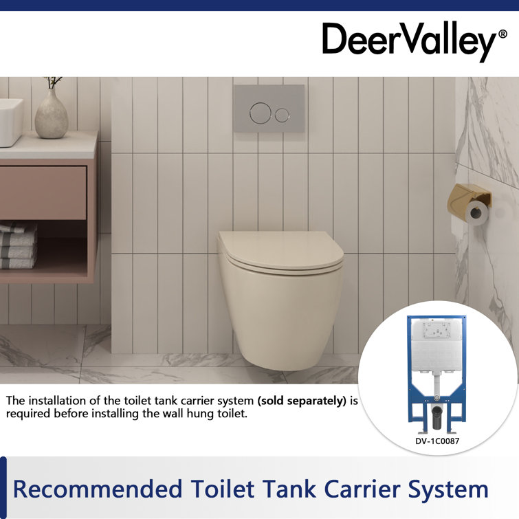 Beige Ceramic Elongated Wall-Mounted Dual Flush Toilet
