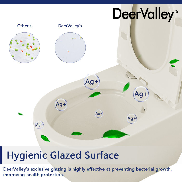Beige Ceramic Elongated Wall-Mounted Dual Flush Toilet