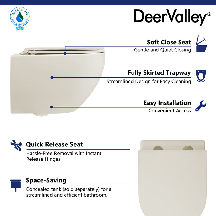 Beige Ceramic Elongated Wall-Mounted Dual Flush Toilet