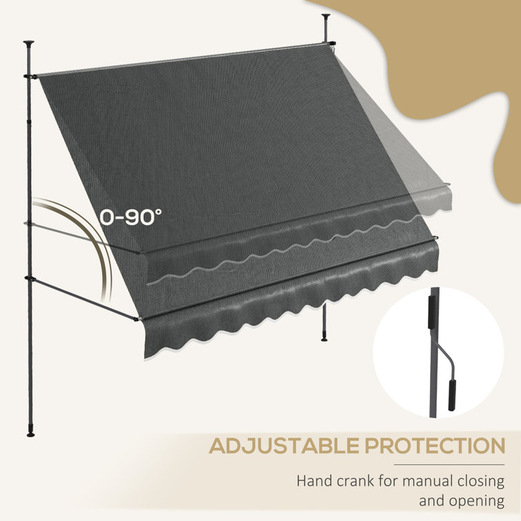 Dark Gray Polyester Retractable Patio Awning with Ruffled Edge