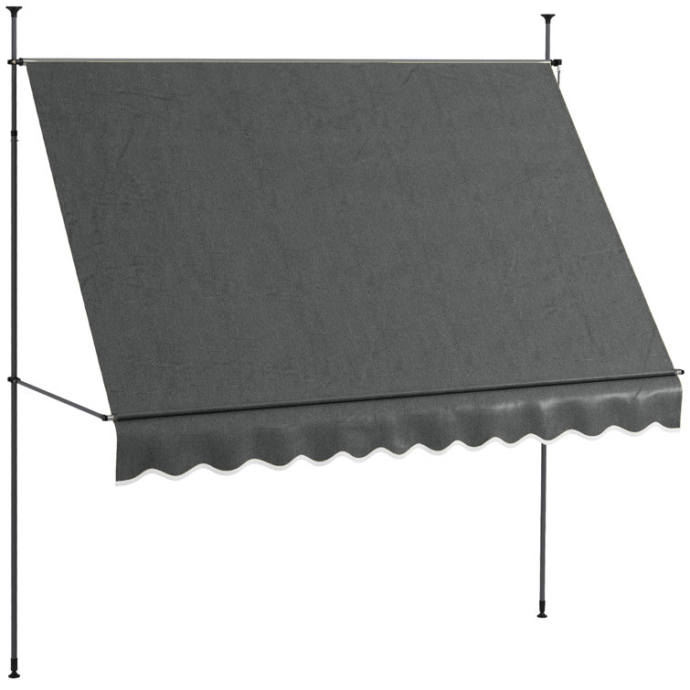 Dark Gray Polyester Retractable Patio Awning with Ruffled Edge