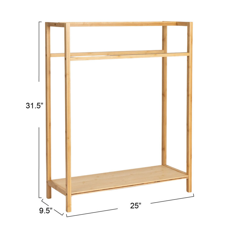 Natural Bamboo Freestanding Towel Rack with Shelf