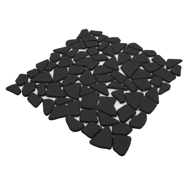 12" x 12" Black Matte Glass Pebble Mosaic Tile