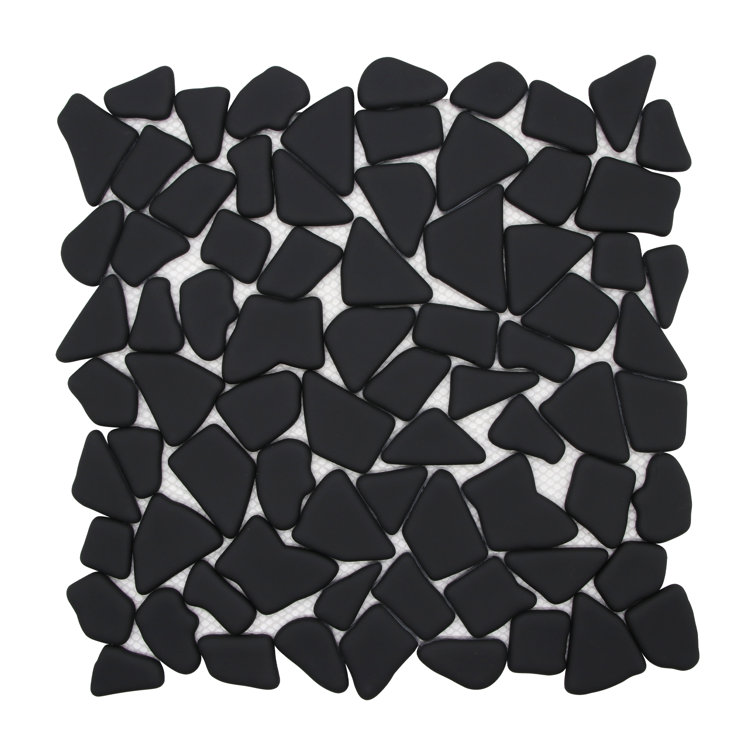 12" x 12" Black Matte Glass Pebble Mosaic Tile