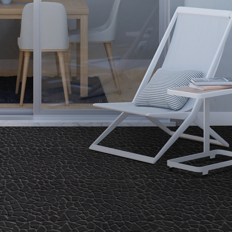12" x 12" Black Matte Glass Pebble Mosaic Tile