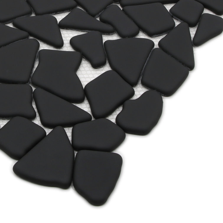 12" x 12" Black Matte Glass Pebble Mosaic Tile