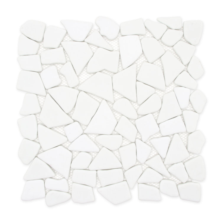 12" x 12" White Recycled Glass Pebble Mosaic Tile